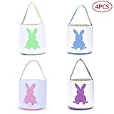 Easter Egg Hunt Basket for Kids,Easter Bunny Basket,Easter Bunny Bags Canvas Tote for Party's Celebrate Decoration Eggs Candy and Gifts Carry Bucket,New Design 2019 (2523cm, 4colors)