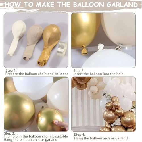 TERRIFI 156 PCS White Sand Gold Balloons Garland Arch Kit, White Nude and Metallic Chrome Gold Balloons for Boho Wedding, Baby Shower, Bridal Shower, Engagement, Anniversary, Birthday Decorations