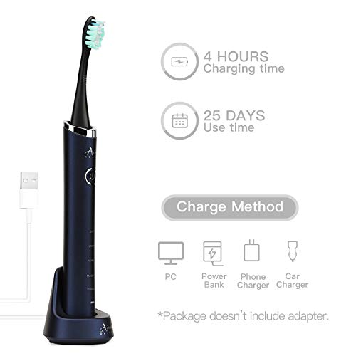 Sonic Electric Toothbrush with UV Sanitizer Travel Case,Wireless Rechargeable Sterilizer Powered Tooth Brushes for Adults, 5 Optional Modes, 2 Mins Smart Timer, USB Fast Charging & Replace (Blue)