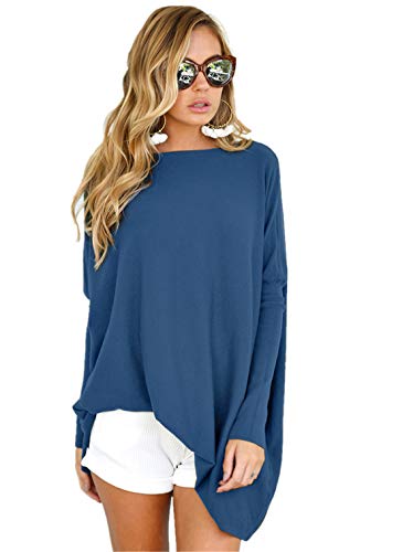 LETSRUNWILD Women's Tunic Tops for Leggings Oversized Shirts Casual Batwing Long Sleeve Loose Pullover Tops Tunics Sapphire-M