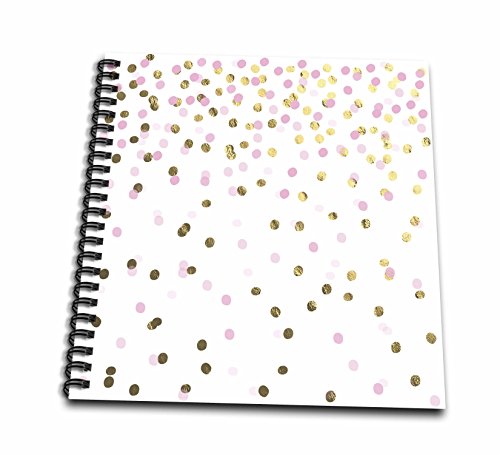 3dRose Anne Marie Baugh - Confetti - Pretty Pink and Gold Confetti Pattern - Drawing Book 8 x 8 inch (db_254883_1)