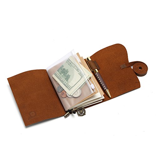 Kraft File Folder + Zipper Pouch Refill Pack for Passport Travelers Notebook 5"x3.65" - Brown Card Holder + PVC Clear Pocket Case Insert for Pocket Leather Journals - Thumbnail 5