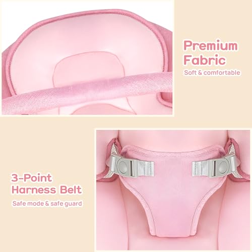 Electric Baby Swing with Remote Control - 5 Natural Motion Speeds, Detachable Seat Pad | Portable Infant Swing for Indoor/Outdoor Use (0-6M, 20lbs) (Pink)