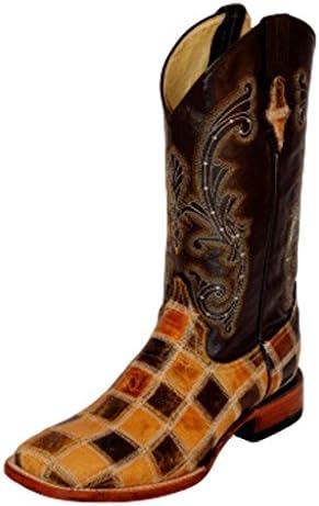 Ferrini Western Boot Men Ostrich Gator Patchwork 9.5 D Cognac 11393-02