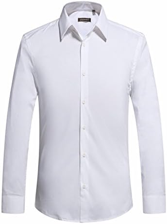 JOESPIRIT Mens Long Sleeves Slim Fit Spread Collar Dress Shirt White X-Large