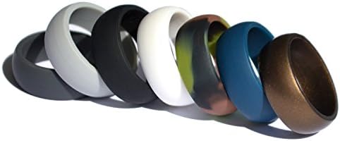 Silicone Wedding Ring for Men by RYNX 7 Pack - Premium Rubber Band Quality Medical Grade - Set of 7 Wedding Rings - White Grey Camo Blue Metallic Brown