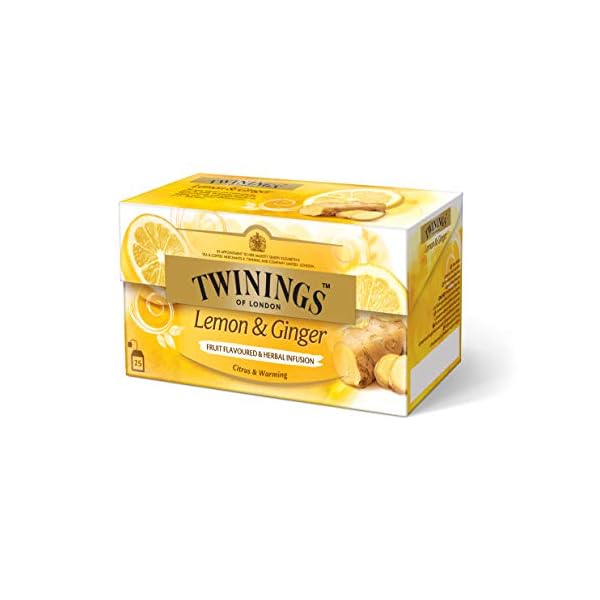 Twinings Lemon & Ginger Tee, 25 Teebeutel x 1,5g, 37,5g, Eine pikante Mischung mit feinstem Zitronen- und…
