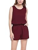 Allegra K Women Sleeveless Cut Out Back Elastic Waist Romper M Burgundy