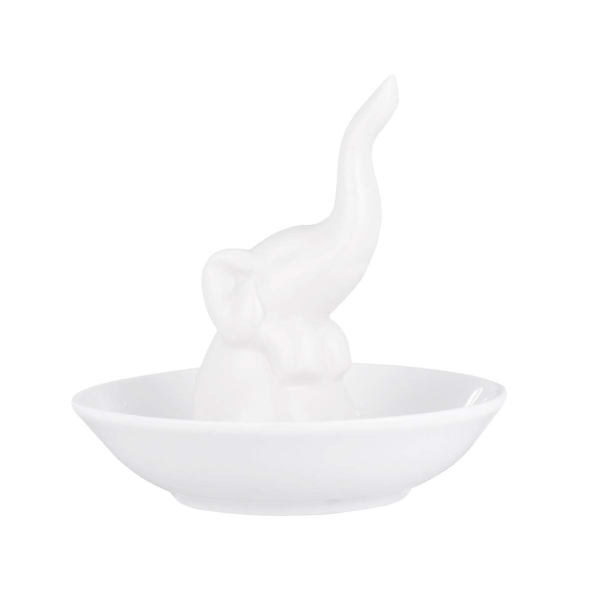 Elephant Ring Dish Holder Ceramic Animal Ring Holder Jewelry Plate Trinket Dish Necklace Earrings Rings Display Organizer (White)
