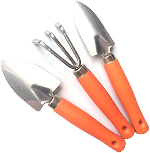 Mini Kids Garden Tool Set for Toddler with Trowel, Cultivator, Transplanter 3 Piece Mental Hand Tools (Orange)