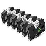 MarkDomain Compatible Label Tape Replacement for Brother TZe-231 TZ-231 Laminated Black on White 0.47" x 26.2'(12mm x 8m), Work with P-Touch Label Maker Model PT D210 1290 H100 H110 D200 (6 Pack)