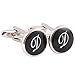 H&H HJ Men's 2PCS Rhodium Plated Cufflinks Silver Initial Letter Shirt Wedding Business 1 Pair Set Black D