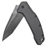 Kershaw Link Gray Aluminum Blackwash Tanto Knife (1776TGRYBW) with SpeedSafe Assisted Opening, 3.25 In. 420HC Stainless Steel Blade, Liner Lock, Flipper, Reversible Clip; 4.8 oz.