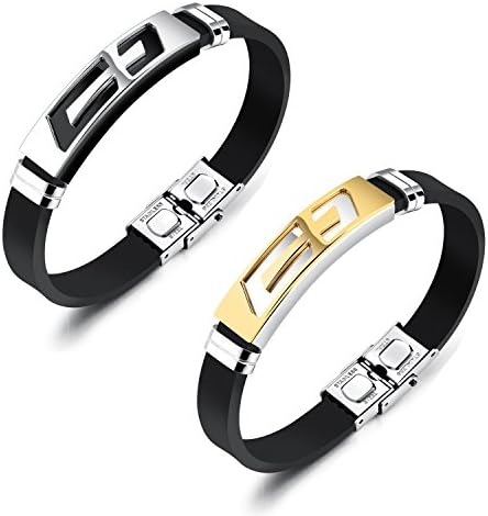AIMITH Charm Silicone Strap Stainless Steel Cross Lucky Bracelet Bangle for Women Men Gold Silver jewelry (White-3)