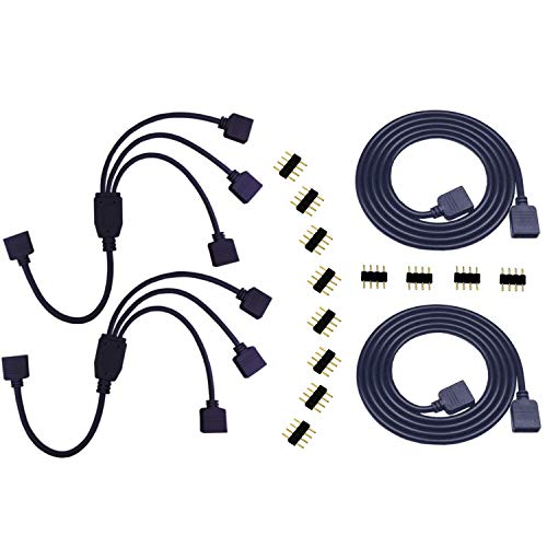 TronicsPros 4 Pin LED Splitter Cable Flex LED Strip Connector 3 Way Splitter for One to Three SMD 5050 3528 2835 RGB LED Tape LED Ribbon LED Strip Light -30cm/12in Long (1 to 3 Splitter, White, 2pcs)