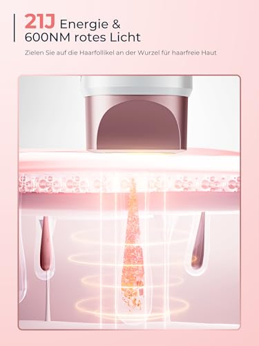 21J IPL Devices Hair Removal with 8°C Ice Cooling System, Laser Hair Removal 9 Levels & 600 NM Red Light, LCD Touch Screen IPL Hair Removal Device for Women Men, Face Arm Bikini Zone Body, Rose