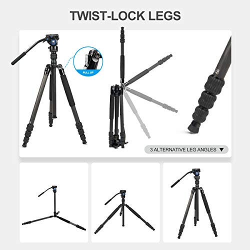 SIRUI Profi Traveler VC Video-Stativ, 159 cm, Carbon, Reise-Video-Stativ mit Videoneiger, Tragkraft bis zu 3 kg – Bild 5
