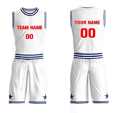 Front & Back Personalized Basketball Jersey Set Team Uniform Round Neck (White+Blue)