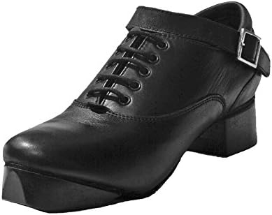 Evolution Unisex black leather Irish Dance Hard Shoes 6.5 UK - With FREE Drawstring Bag with Zip Pocket -