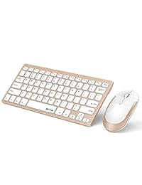 Wireless Keyboard and Mouse, Jelly Comb 2.4G Slim Compact Quiet Small Keyboard and Mouse Combo for Windows, Laptop, PC, Notebook-White and Gold