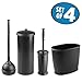 mDesign Modern Plastic Bathroom Storage and Cleaning Accessory Set - Includes Toilet Plunger, Bowl Brush, 3-Roll Toilet Paper Canister with Lid, Wastebasket Trash Can/Garbage Bin - 4 Pieces - Black