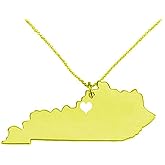 Art Attack Stainless Steel I Love Kentucky Necklace, Bluegrass State Heart Map Outline Pendant (Gold)