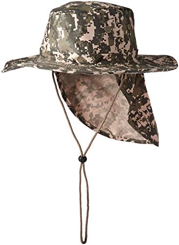 Boonie Bush Safari Outdoor Fishing Hiking Hunting Boating Snap Brim Hat Sun Cap with Neck Flap (Digital Camo, XL)