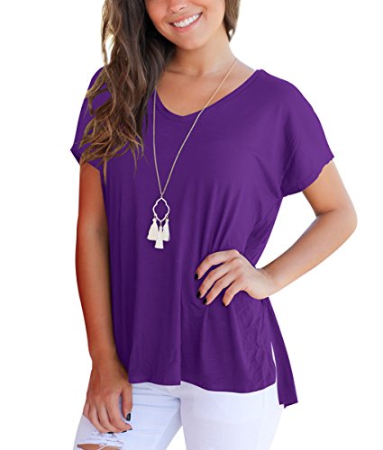 Plus Size T Shirt Tops For Women V Neck Casual Loose Basic Tees High Low Shirt (Purple, X-Large)