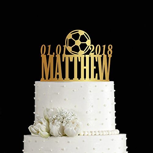 KISKISTONITE 1st Cake Toppers Soccer Fan Design Customized Birthday One Anniversary Favors Party Cake Decorating Supplies Baby Shower for Boys Girls | Golden