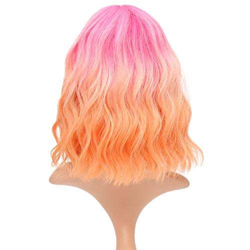 image for VCKOVCKO Natural Wavy Wig With Air Bangs 3 Tone Red to Pink to Orange 