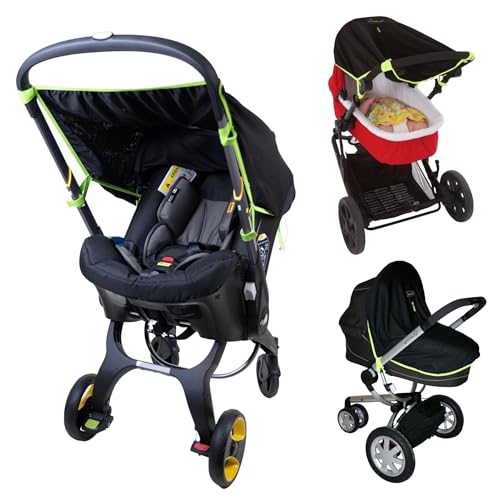 Stroller Sun Shade & Bassinet Blackout Cover (0-6m) | Universal Fit Stroller Cover Sunshade Extension | Stops 99% of Sun Rays (UPF50+) | Compatible with Doona Car Seat Stroller | SnoozeShade Original