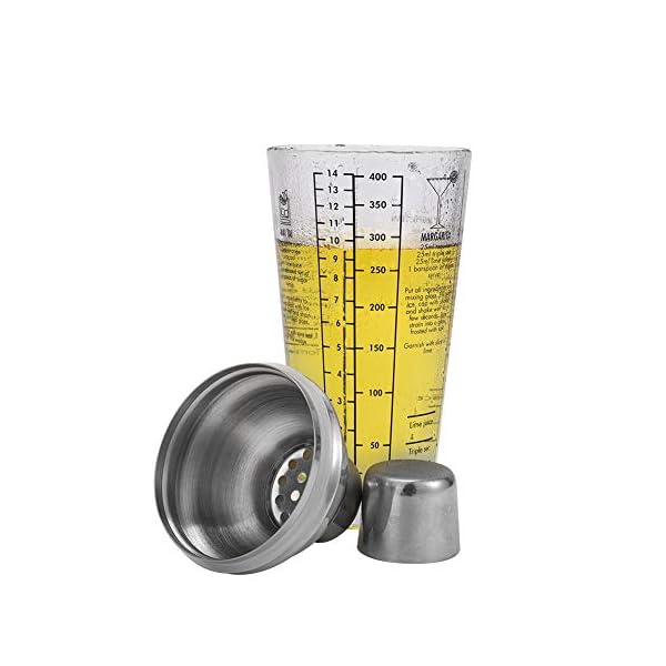 Cocktail-Shaker aus Glas, bedruckt mit Rezepten, 400 ml, Martini-Shaker mit doppeltem Messbecher, Edelstahl 18/8… – Bild 4