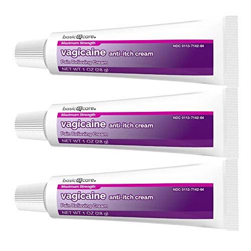 Basic Care Vagicaine Pain Relieving Anti-Itch Cream, Maximum Strength Instant Relief for Feminine Itch, 3 oz