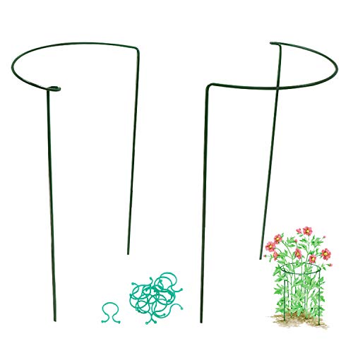 HiGift Garden Support Hoop Stakes, 2-Pack Semicircular Metal Plant Prop Ring Cage, Garden Plant Support Ring, Border Support, Plant Support Rods for Rose Hydrangea Vine, Width 10" x Height 15.8"