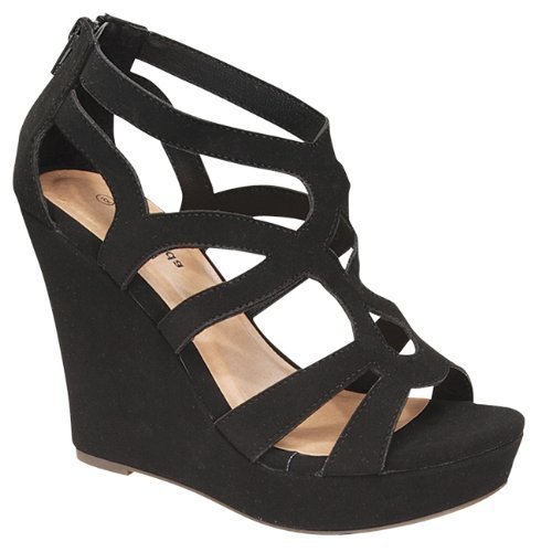Ella Women's Strappy Open Toe Platform Wedge Black 7.5