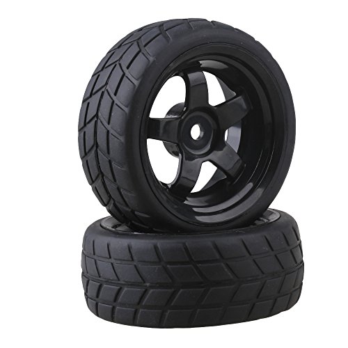 BQLZR Black RC 1: 10 Flat Car 12mm Hub Wheel Rims 5 Spoke + Rubber Tires Pack of 4