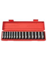 Juego de casquillos de impacto de 0.5 pulgadas Tekton, 4883, métrico, Cr V, hexagonales de 6 puntas, 0.39 a 0.94 pulgadas, 15 casquillos