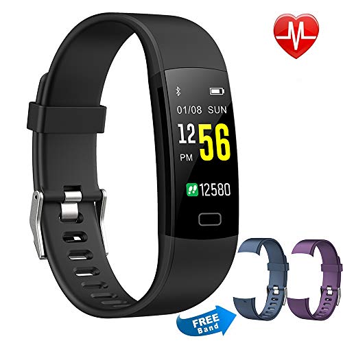 Fitness Tracker, Heart Rate Monitor Waterproof Smart Activity Tracker with Sleep Tracker Step Calories Counter Pedometer Sport Watch Wristband for Kids Women and Men(Black+Purple+Blue Band)