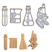 FULL SET of 4 cookie cutter designs for Laboratory themed party and science student graduation celebration, 4 pieces (test tube, conical flask, beaker, and microscope)