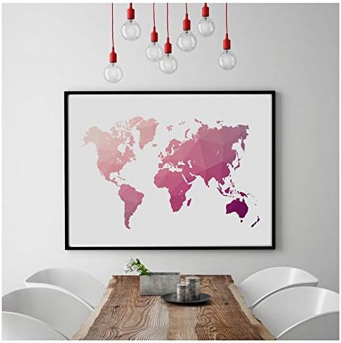 Wadyx 1 Piece Canvas Art Print Pink World Map Nordic Canvas Painting Landscape Posters and Prints Wall Pictures for Living Room Decor 60X100Cm (No Frame)