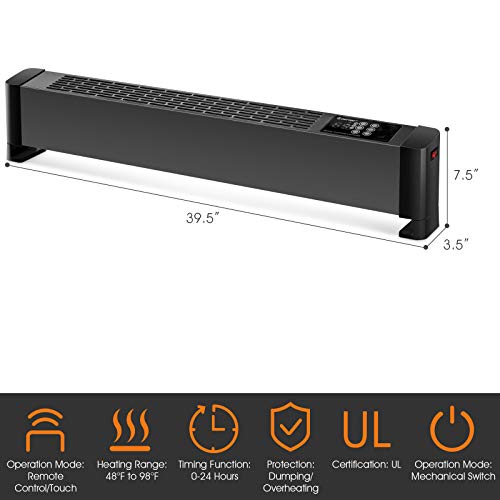 COSTWAY Baseboard Heater with Remote, 1500W Portable Electric Heater