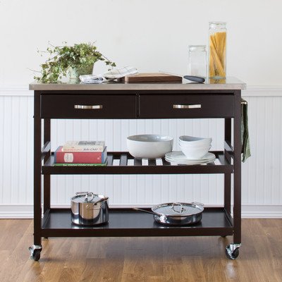 Kitchen Island Cart With Stainless Steel Top Finish Espresso