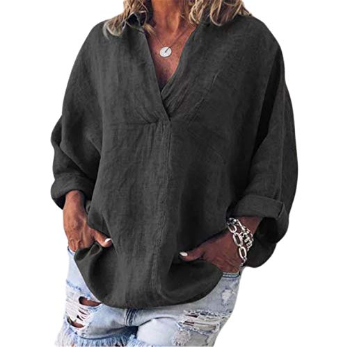 Soluo-Women-V-Neck-Linen-Blouse-T-Shirt-Casual-Long-Sleeve-Tops-Loose-Henley-Shirts-Bat-Sleeve-Tunic-Pullover-Tees