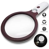 Extra Large 4X Magnifying Glass with 4 Ultra Bright LED Lights & 25X Zoom Lens, [Upgraded] Adjustable Brightness Level Illunimated Magnifier for Reading Small Prints, Aging Eyes Seniors & Hobbies