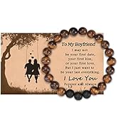 HGDEER Boyfriend Gifts, 8mm Natural Tiger Eye Lava Rock Stone Yoga Mens Bracelet for Boyfriend Hu...