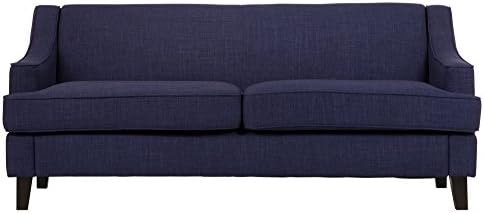 ModHaus Modern Navy Blue Linen Fabric Swoop Arm Sofa Includes ModHaus Living (TM) Pen