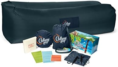 Castaway Reef Inflatable Air Lounger with pockets, portable indoor or outdoor, beach, camping park, backyard, inflatable lounge chair (Slate)