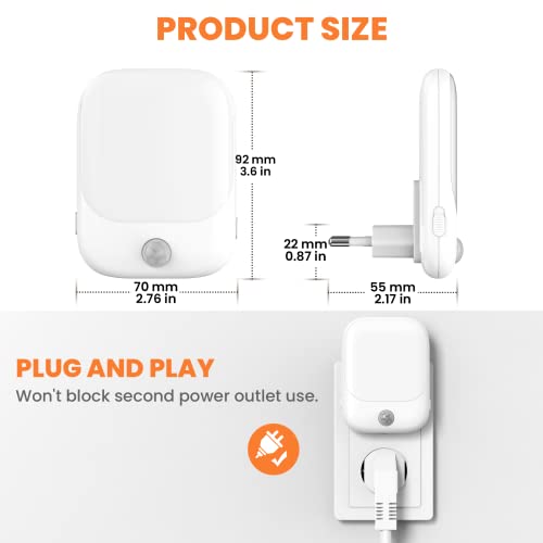 FOMYHEARD Set of 2 LED Night Lights, Electric Socket Night Light with 5 Levels of Brightness with Dusk and Human Sensor, Plug and Play Children's Night Light for Baby Room, Hallway, Stairs, Living Room