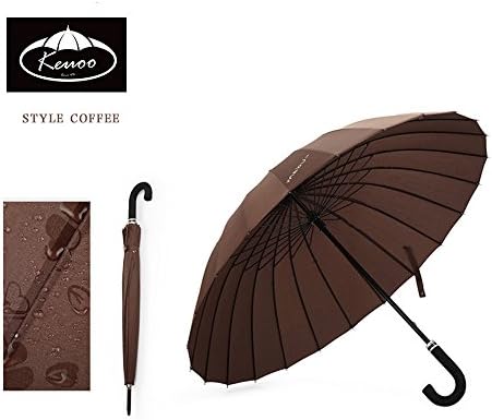Keuoo 44-inch Stick Black Umbrella Manual Opened and Closed Straight Shank Strong 24 Fiber Bids Windproof Travel Golf Umbrella, ,190T Fiber Waterproof Windproof Sports Umbrellas (Style COFFEE)