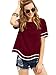 MakeMeChic Women's Waved Print Trim Short Sleeve Summer T-shirt Tops Blouse Burgundy S